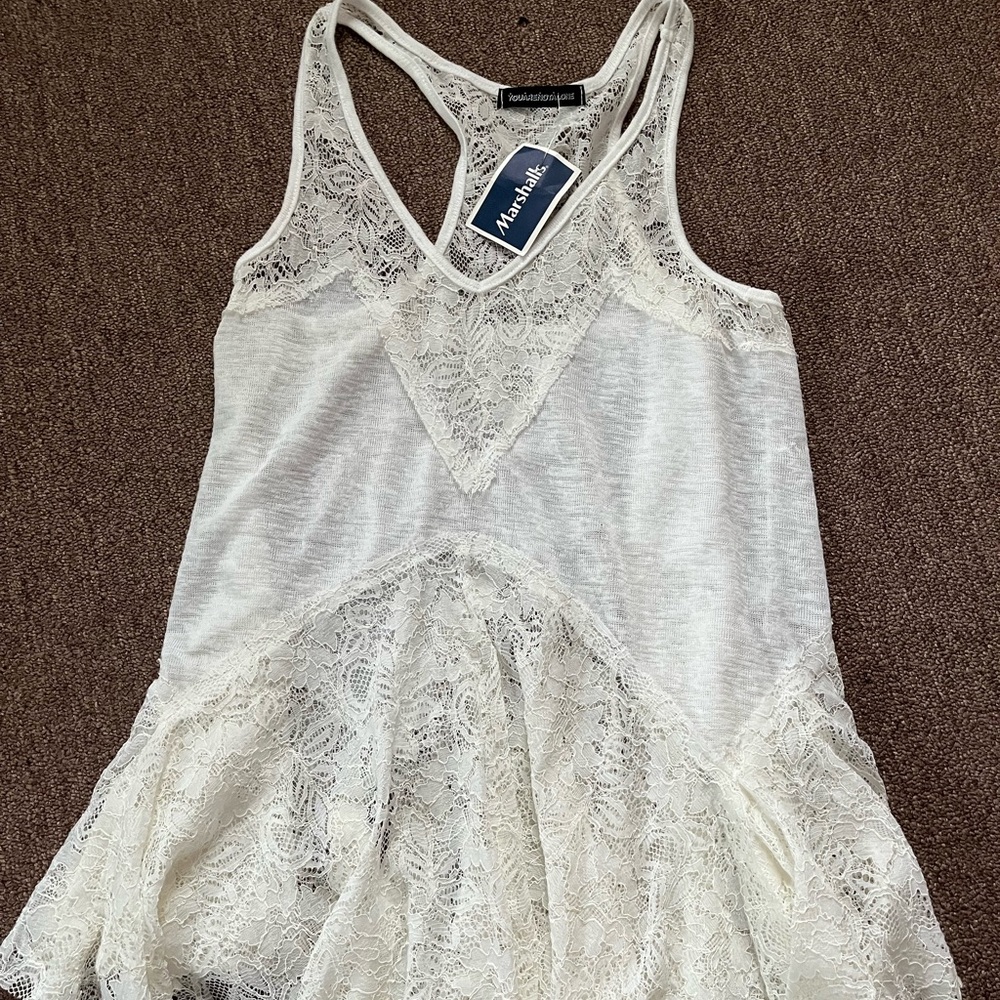 Free People White Lace Tank Top
